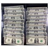 Lot of 2013 Series United States One Dollar Federal Reserve Notes