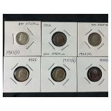 Collection of 6 Roosevelt Silver Dimes: 1951-S, 1952, 1955, 1955-D, 1957-D, 1958-D