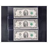 3 Consecutive 2003 Series $2 Federal Reserve Notes, Minneapolis