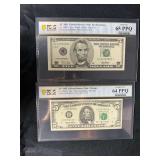 2001 San Francisco & 1993 Chicago $5 Star Note Federal Reserve Notes PCGS Graded
