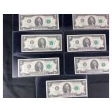 Lot of 7 Sequential 2017 Series $2 Federal Reserve Notes