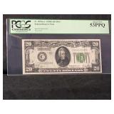 1928B $20 Federal Reserve Note Philadelphia PCGS 53PPQ