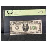 1928B $20 Federal Reserve Note Boston Fr. 2052-A PCGS Currency 40PPQ