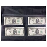 Lot of 4 Series 1950A Federal Reserve Notes $5 Bills Boston Mint