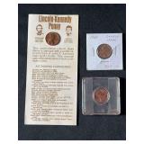 Lot of 3 Lincoln-Kennedy Commemorative Pennies, 1964, 1966, 1973