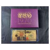 1970 UK Proof Coin Set and Novelty Gold-Tone Donald Trump $1000 Note