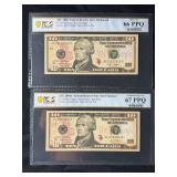 2009 Richmond & 2004A San Francisco Star Note $10 Federal Reserve Notes PCGS Graded