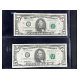 1995 Federal Reserve Note $5 Dallas District Sequential Pair