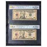 2009 $10 Federal Reserve Notes Richmond PCGS 66 PPQ Sequential Pair