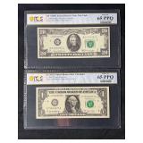 1969B $20 New York & 2013 $1 Cleveland Federal Reserve Notes PCGS 65 PPQ