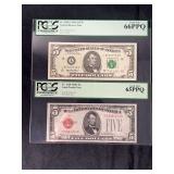 PCGS Graded 1928C $5 Legal Tender Note & 1995 $5 Federal Reserve Note