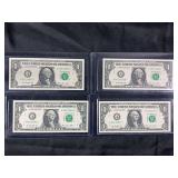 Lot of 4 Sequential 2013 Federal Reserve Star Notes $1 Bills