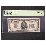 1928 $5 Federal Reserve Note Fr. 1950-K PCGS Currency 63PPQ