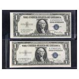 Two US One Dollar Silver Certificates, Series 1935D and 1935E