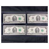 4 Consecutive 2017A $2 Federal Reserve Notes D-District
