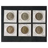 Lot of 6 Kennedy Half Dollars: 1968-D, 1969, 1776-1976-S Silver Coins
