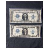Two 1923 US One Dollar Silver Certificates