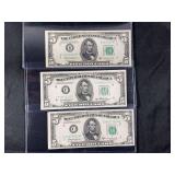 Lot of 3 Series 1950 Federal Reserve Notes $5 Bills New York, Atlanta, Philadelphia
