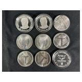 Lot of 18 Assorted .999 Fine Silver 1 oz Rounds and Coins, 2015-2022