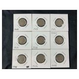 Collection of 9 Buffalo Nickels: 1918, 1919, 1925, 1928, 1928-S