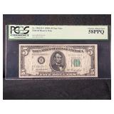 1950A $5 Federal Reserve Star Note Fr. 1962-B PCGS 58PPQ