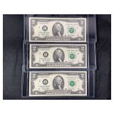 Three Consecutive 2003 $2 Federal Reserve Notes, Minneapolis Mint