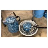 Assorted Blue Enamelware Kitchenware