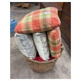Wicker Basket with Throw Pillow Assortment