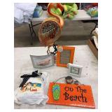 Collection of Coastal Themed Decorative Items and Flamingo Fan
