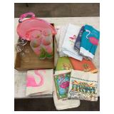 Flamingo Themed Decorative Glassware and Textile Collection