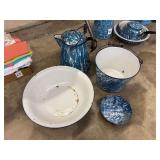 Assorted Blue Enamelware Kitchenware
