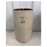 Two Gallon Stoneware Crock with Brown Glazed Interior