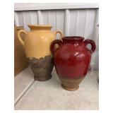 (2) Two-Handled Glazed Ceramic Amphora-Style Vases