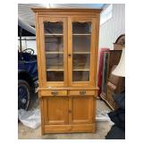 Oak Two-Piece Hutch with Glass Doors and Lower Storage