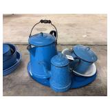 Assorted Blue Enamelware Kitchenware
