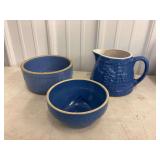 (3) Pieces of Blue Stoneware