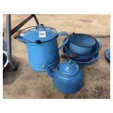 Assorted Blue Enamelware Kitchenware