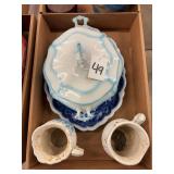 Ceramic Tureen with Platter and Two Creamers