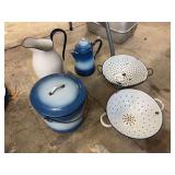 Assorted Blue & White Enamelware Kitchenware