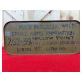 Unopened Wolf 7.62x39mm Hollow Point Ammunition Metal Storage Tin