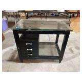 Black Side Table with Glass Top and Three Drawers
