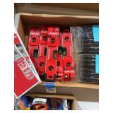 Assorted Hardware Lot Including Craftsman Torpedo Levels, Diablo Sanding Sheets, and Office Depot Permanent Markers