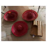 Assorted Straw Sombreros and Clear Adhesive Tape Rolls