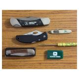 (6) John Deere Pocket Knives, Screwdriver, Money Clip