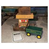 (7) Wood Boxes, Wagon, Sign