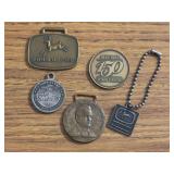 (5) John Deere Watch Fobs, Key Chains, Medallion