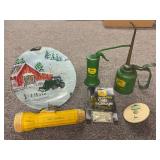 (6) John Deere Oil Cans, Flashlight, Plate, Etc...
