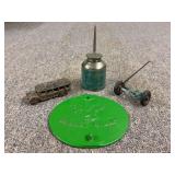 (4) John Deere Oil Can, Planter Lid, Toys