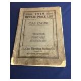 1915 J.I. Case Threshing Machine Co. Gas Engine Repair Price List