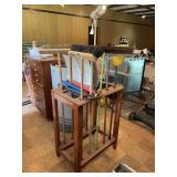 Wooden Tool Storage Rack with Assorted Cleaning Implements